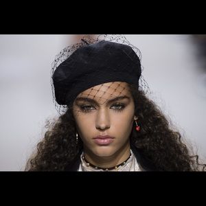 Authentic Christian Dior Black Beret Veil Runway